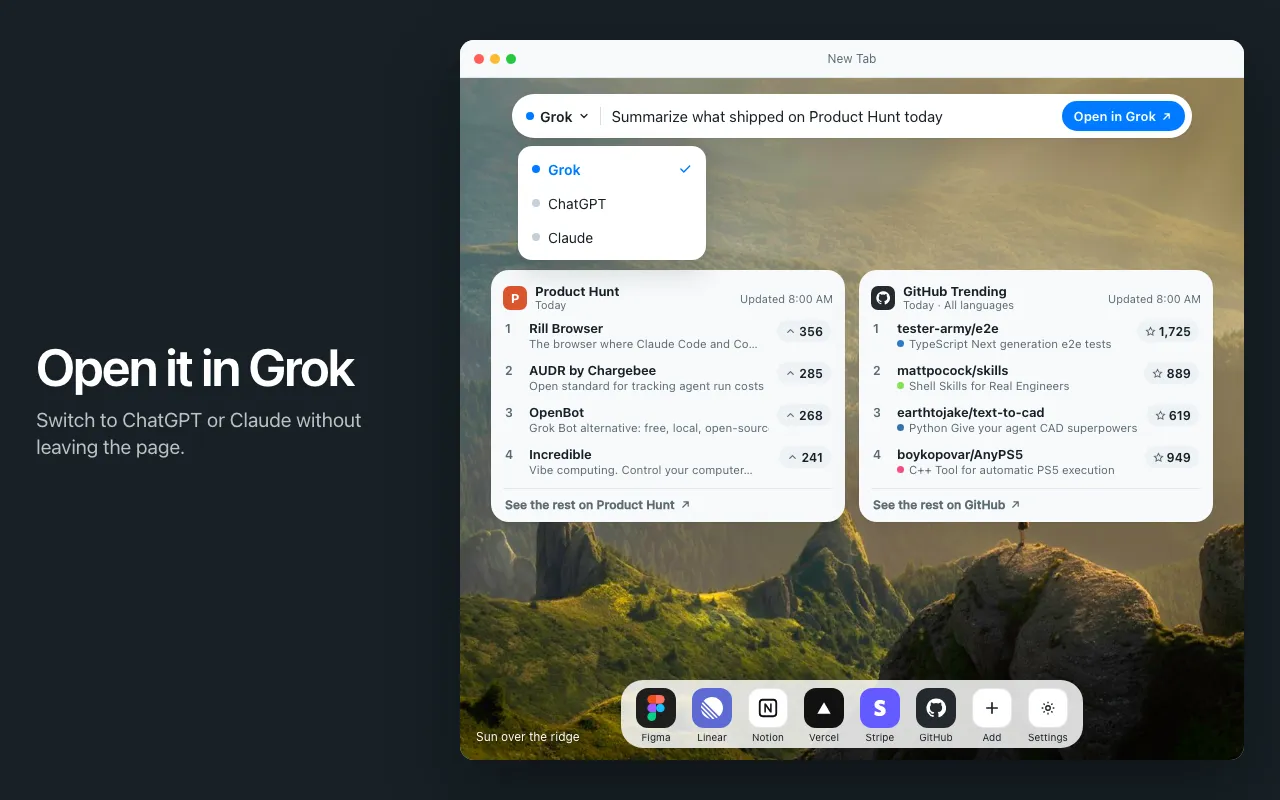 Ledge 草稿栏,可切换 Grok、ChatGPT 或 Claude
