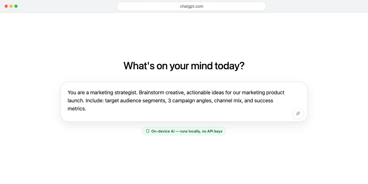 润色后的提示词,下方标注端侧 AI 本地运行、无需 API Key