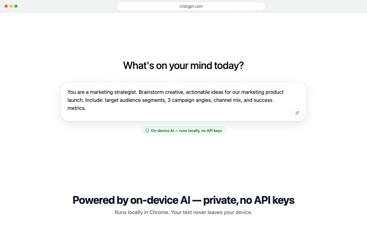 润色后的提示词,下方标注端侧 AI 本地运行、无需 API Key